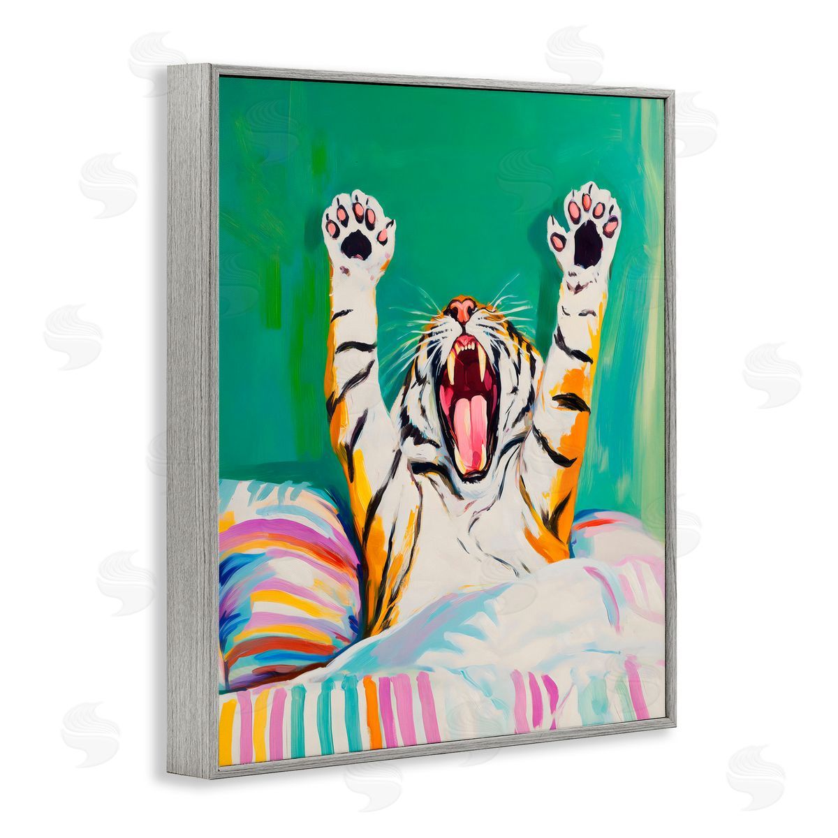 Arlington Prints Big Tiger Morning Yawn Gray Framed Giclee Art Print
