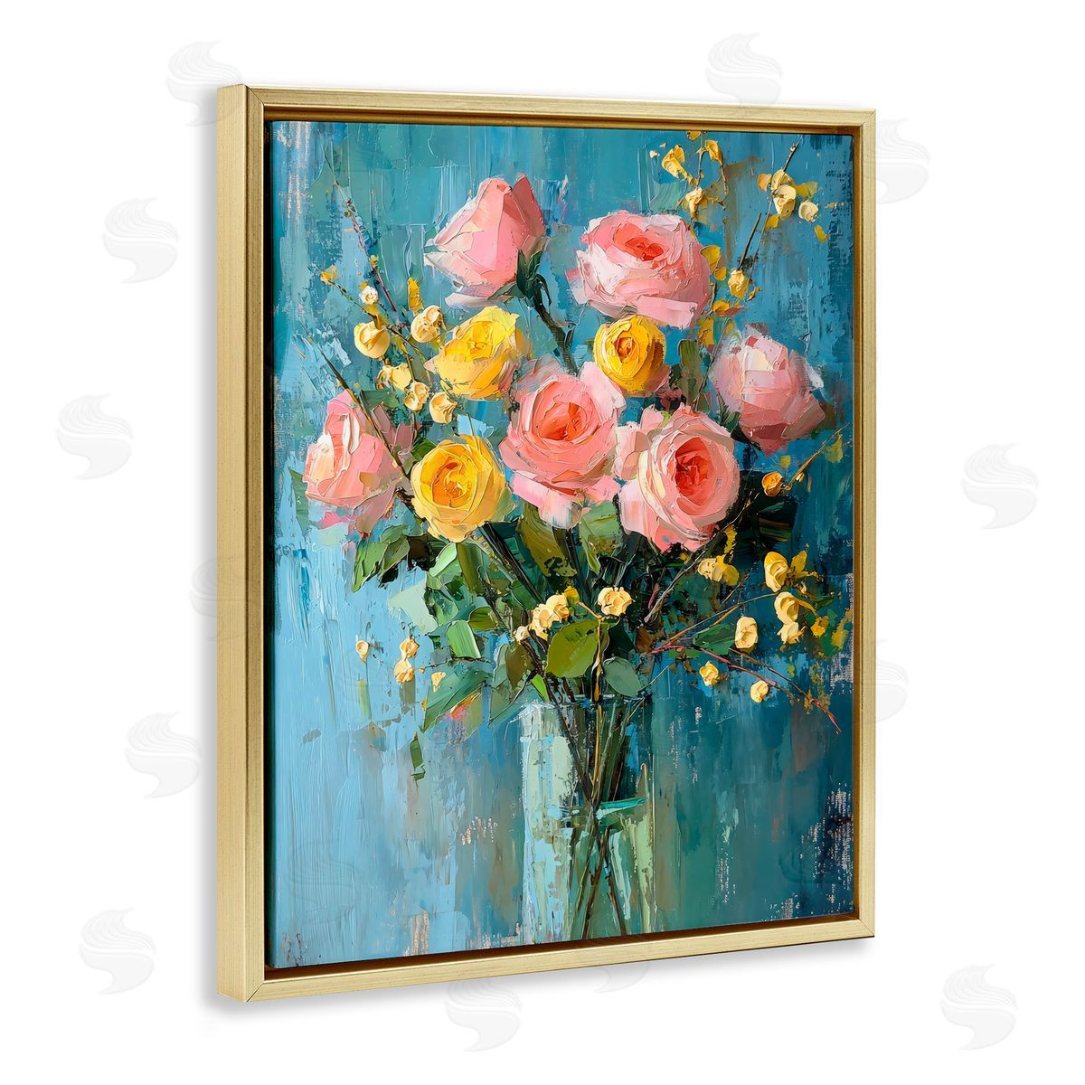 Creative Studio Pink And Yellow Rose Display Gold Floating Frame Canvas Art Print