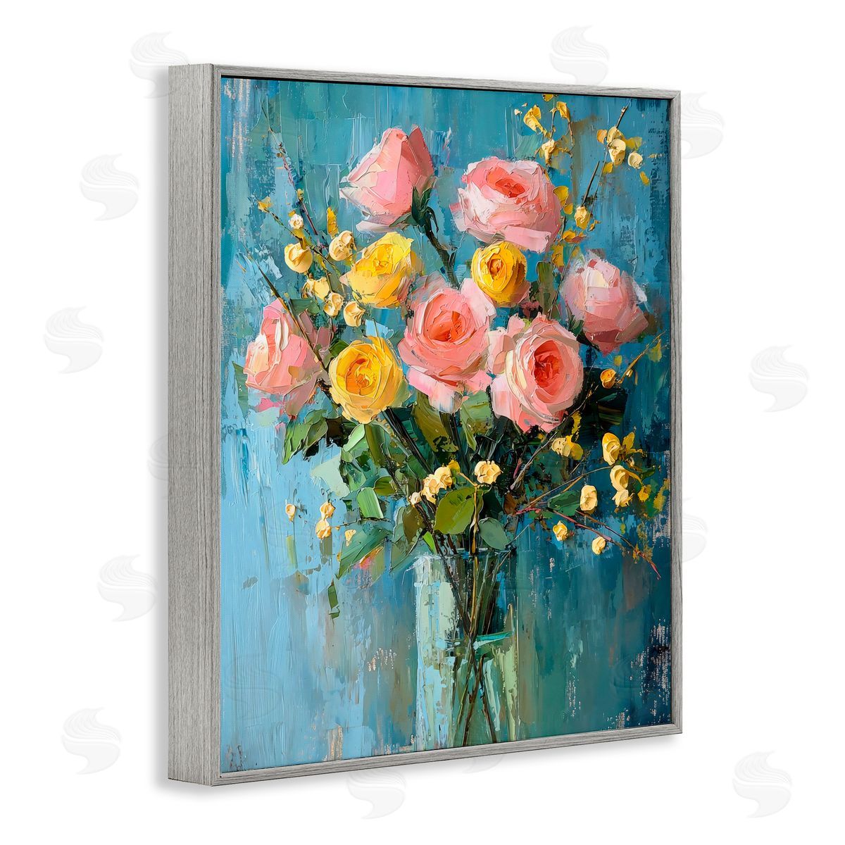 Creative Studio Pink And Yellow Rose Display Gray Framed Giclee Art Print