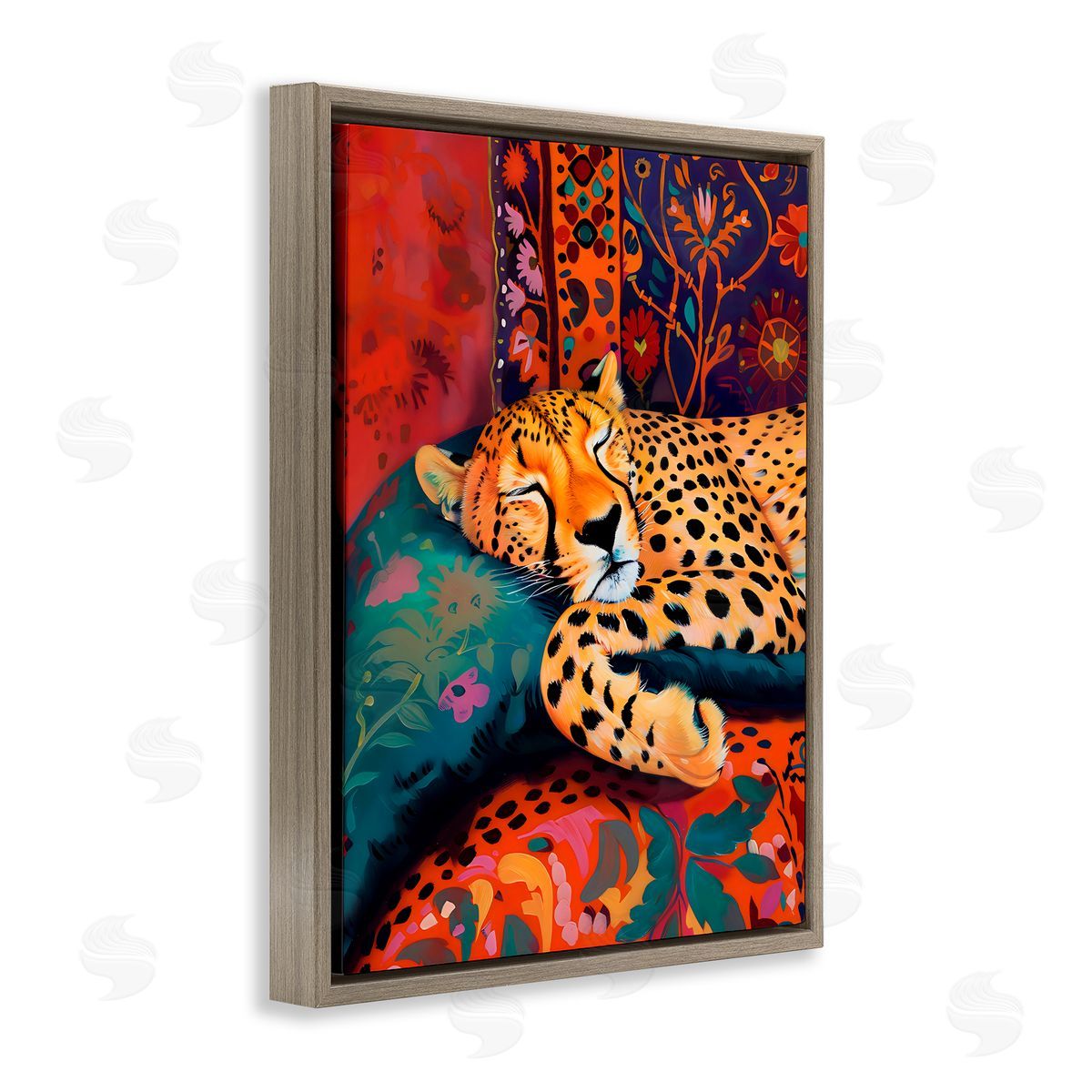 Creative Studio Cozy Cheetah Boho Textiles Brown Floating Frame Canvas Art Print