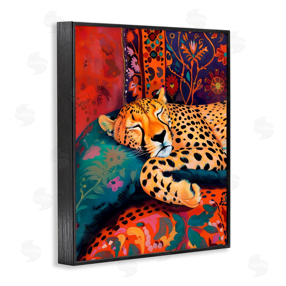 Creative Studio Cozy Cheetah Boho Textiles Black Framed Giclee Art Print