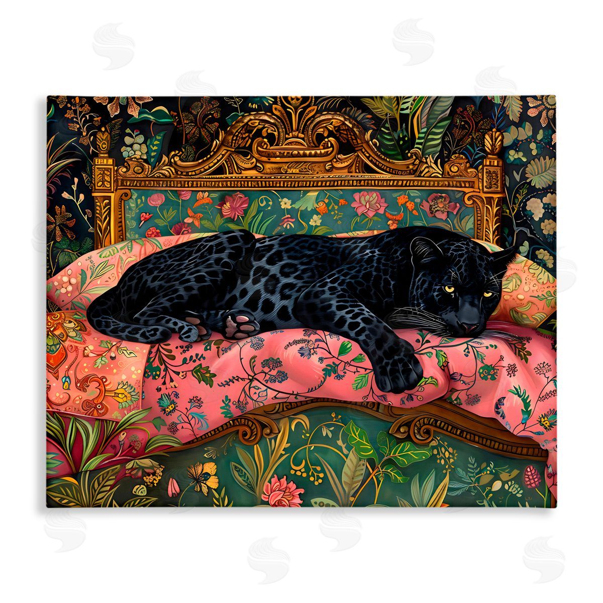 Creative Studio Leopard Lounge on Ornate Textiles Canvas Wall Art Print
