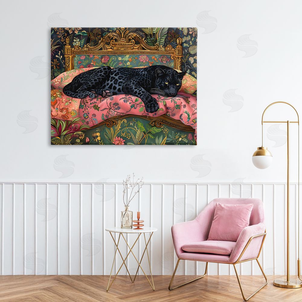 Creative Studio Leopard Lounge on Ornate Textiles Printed Wall Art in Room