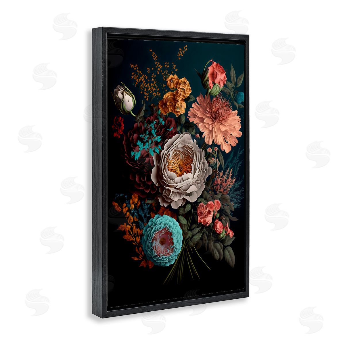 Creative Studio Realistic Colorful Floral on Black Black Floating Frame Canvas Wall Art Print