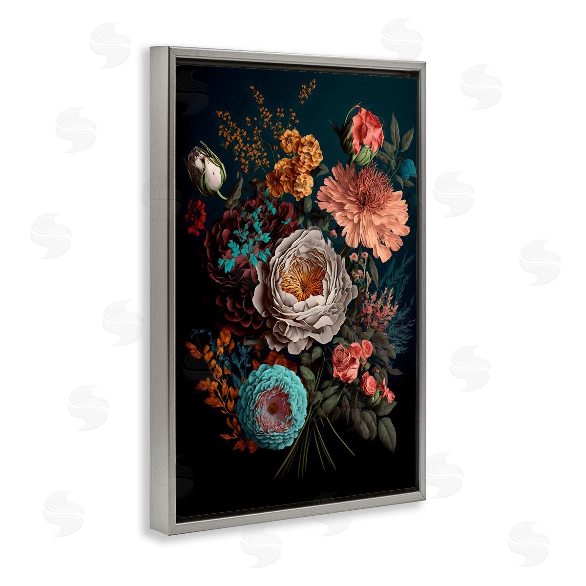Creative Studio Realistic Colorful Floral on Black Gray Floating Frame Canvas Art Print