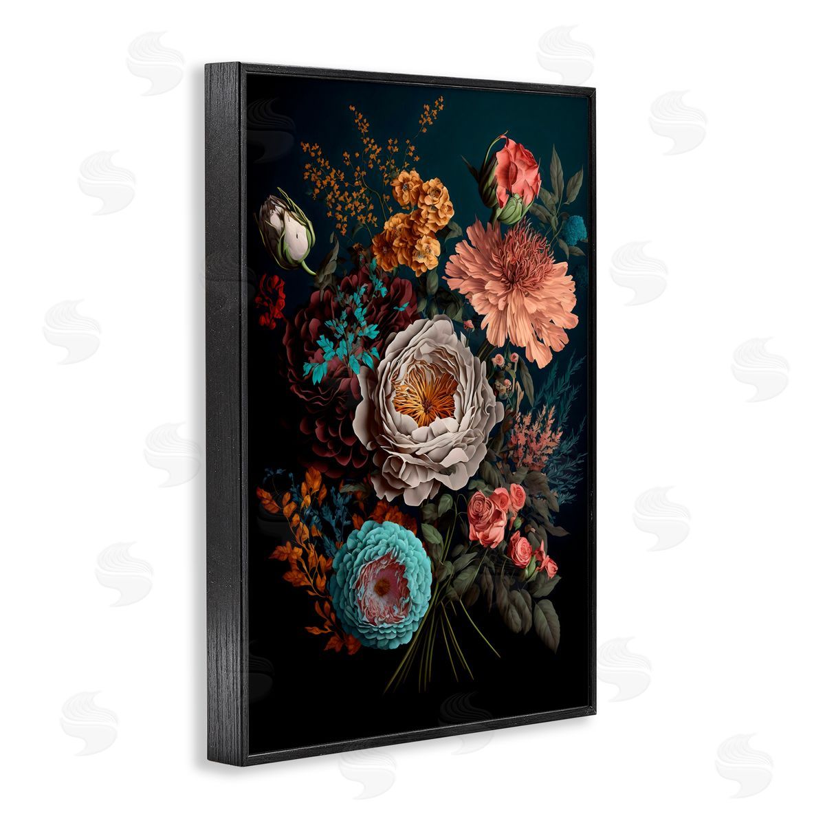 Creative Studio Realistic Colorful Floral on Black Black Framed Giclee Art Print