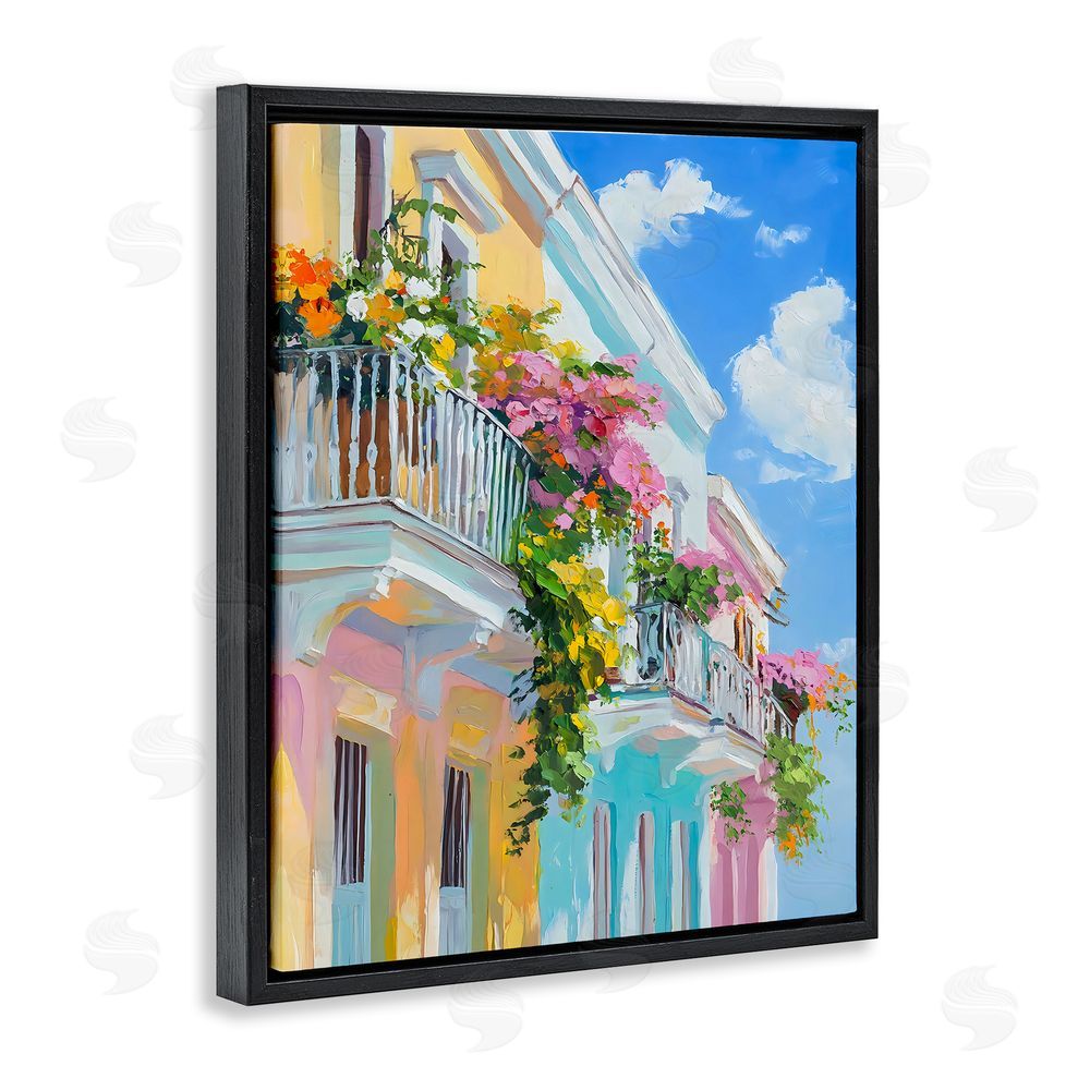 Franklyn Gregory Hanging Flowers Balcony Black Floating Frame Canvas Wall Art Print