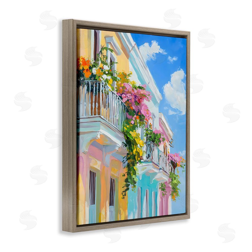 Franklyn Gregory Hanging Flowers Balcony Brown Floating Frame Canvas Wall Art Print