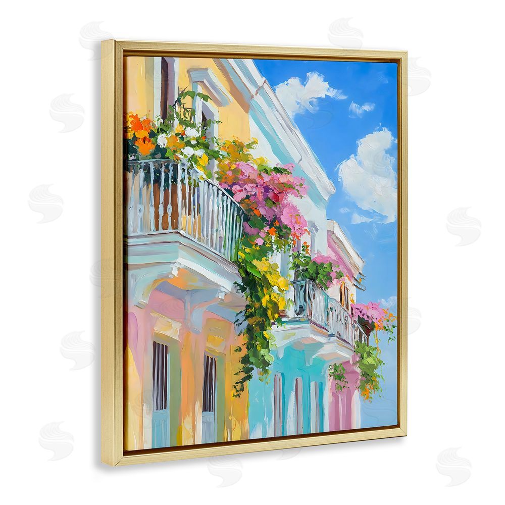 Franklyn Gregory Hanging Flowers Balcony Gold Floating Frame Canvas Wall Art Print