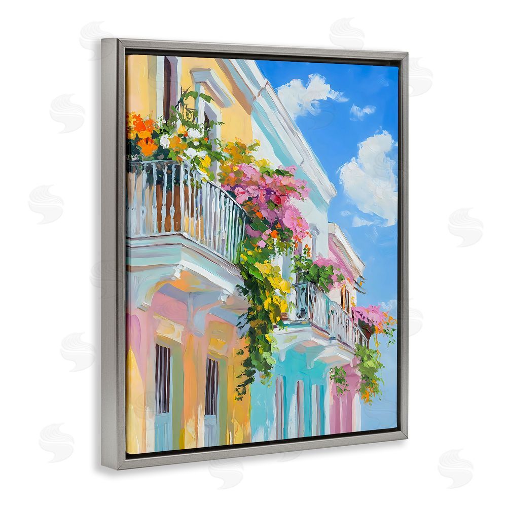 Franklyn Gregory Hanging Flowers Balcony Gray Floating Frame Canvas Wall Art Print