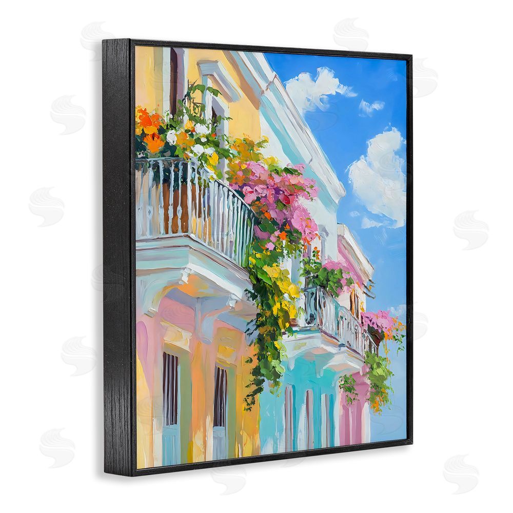 Franklyn Gregory Hanging Flowers Balcony Black Framed Giclee Wall Art Print