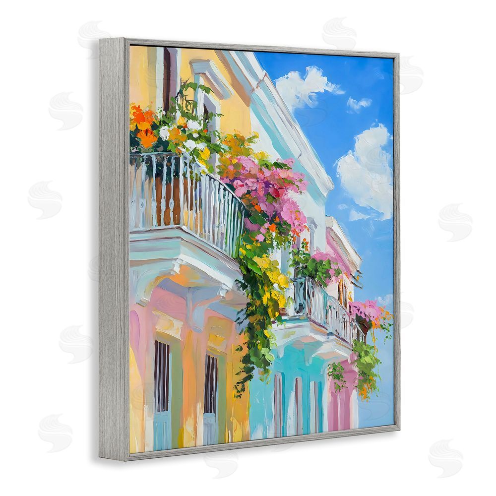Franklyn Gregory Hanging Flowers Balcony Gray Framed Giclee Wall Art Print