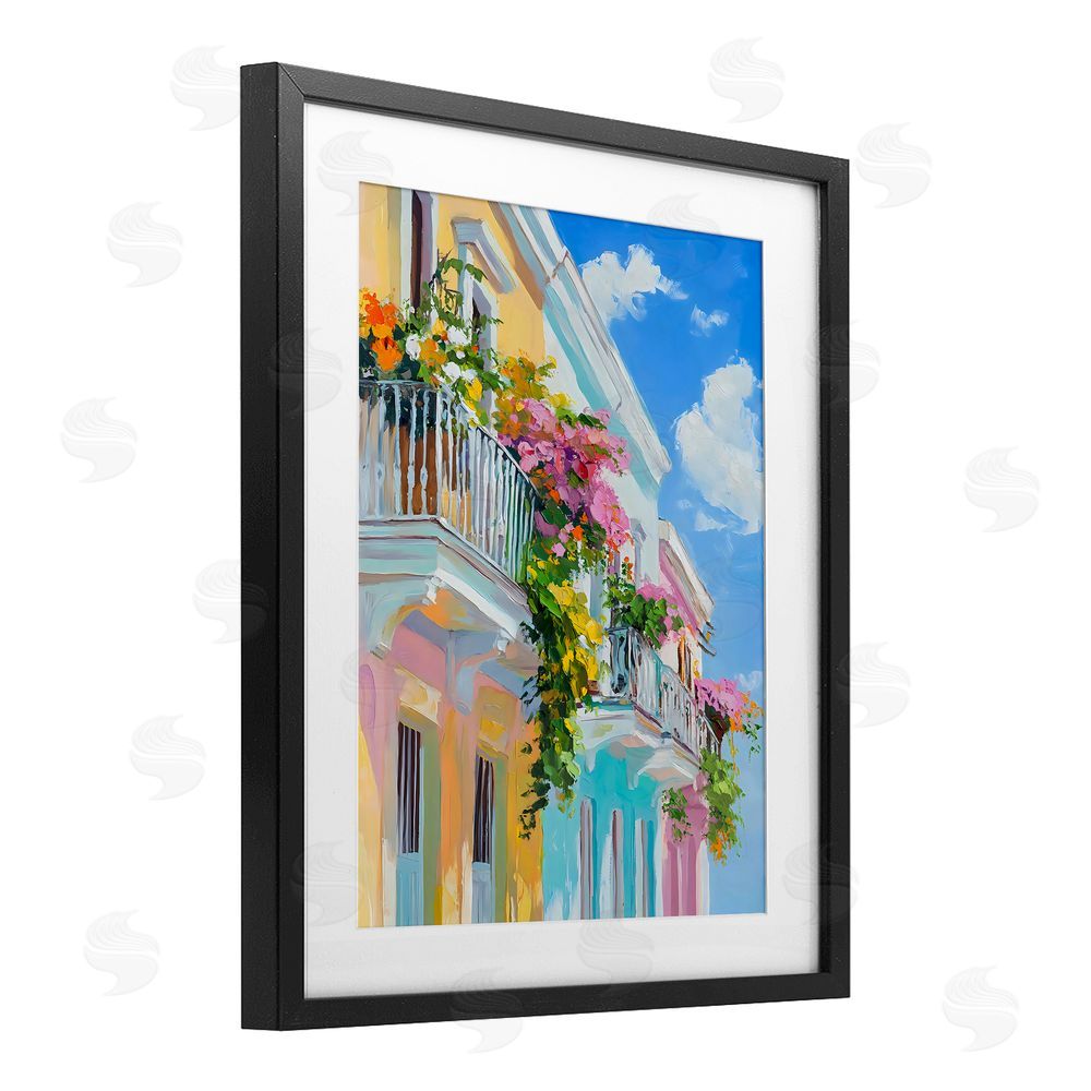 Franklyn Gregory Hanging Flowers Balcony Black Framed Print Under Glass with White Mat Wall Art