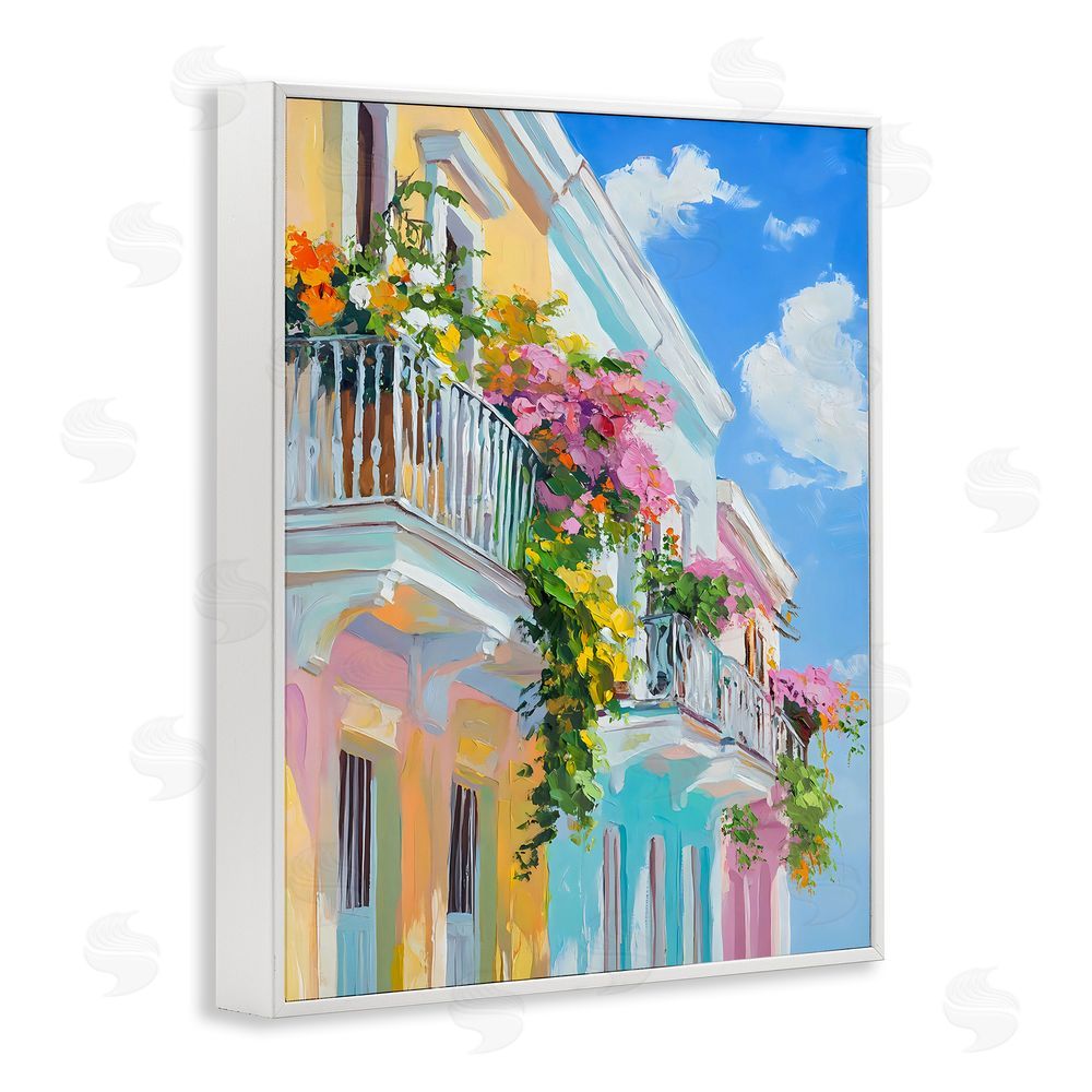Franklyn Gregory Hanging Flowers Balcony White Framed Giclee Wall Art Print