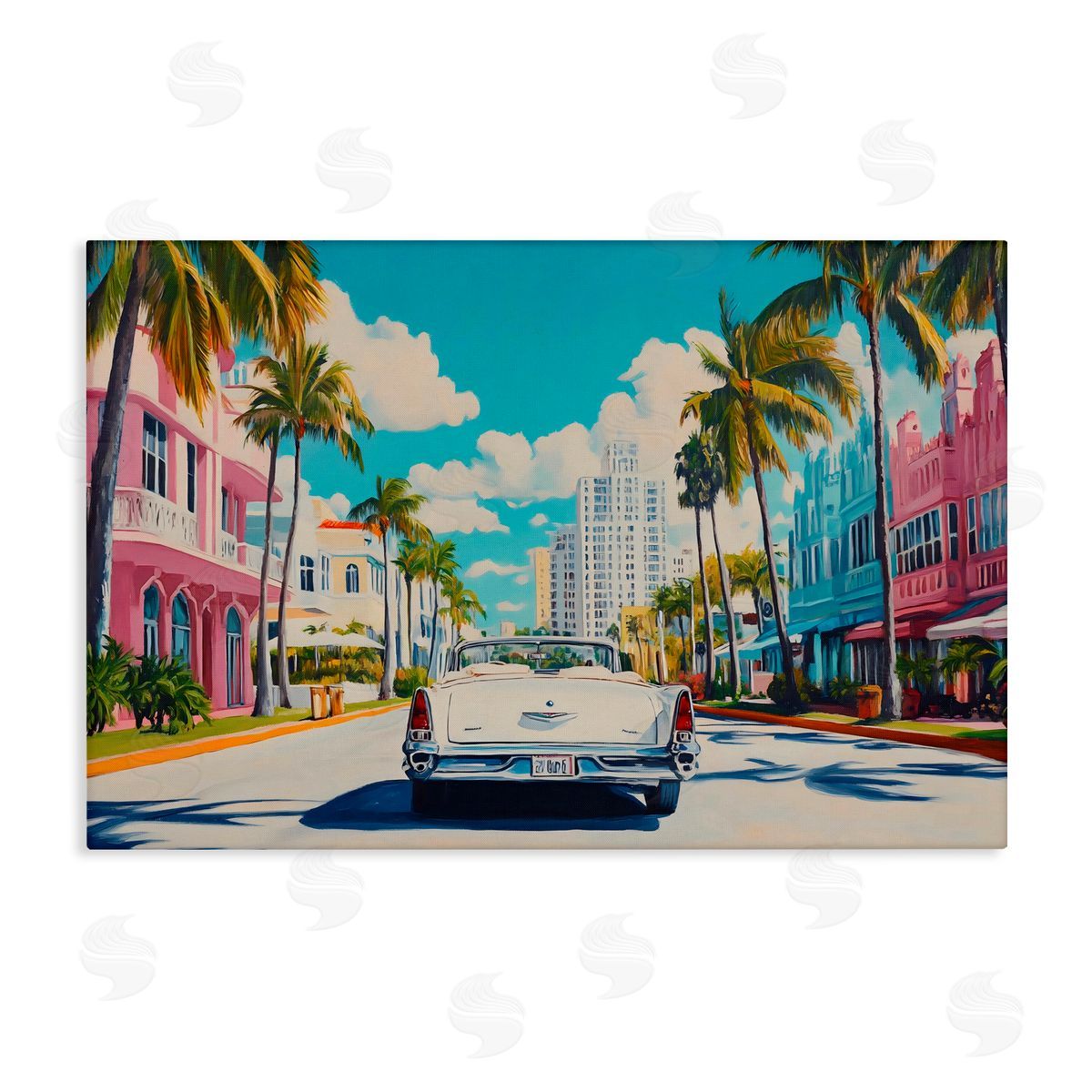Franklyn Gregory Classic Car in Tropical Town Canvas Wall Art Print