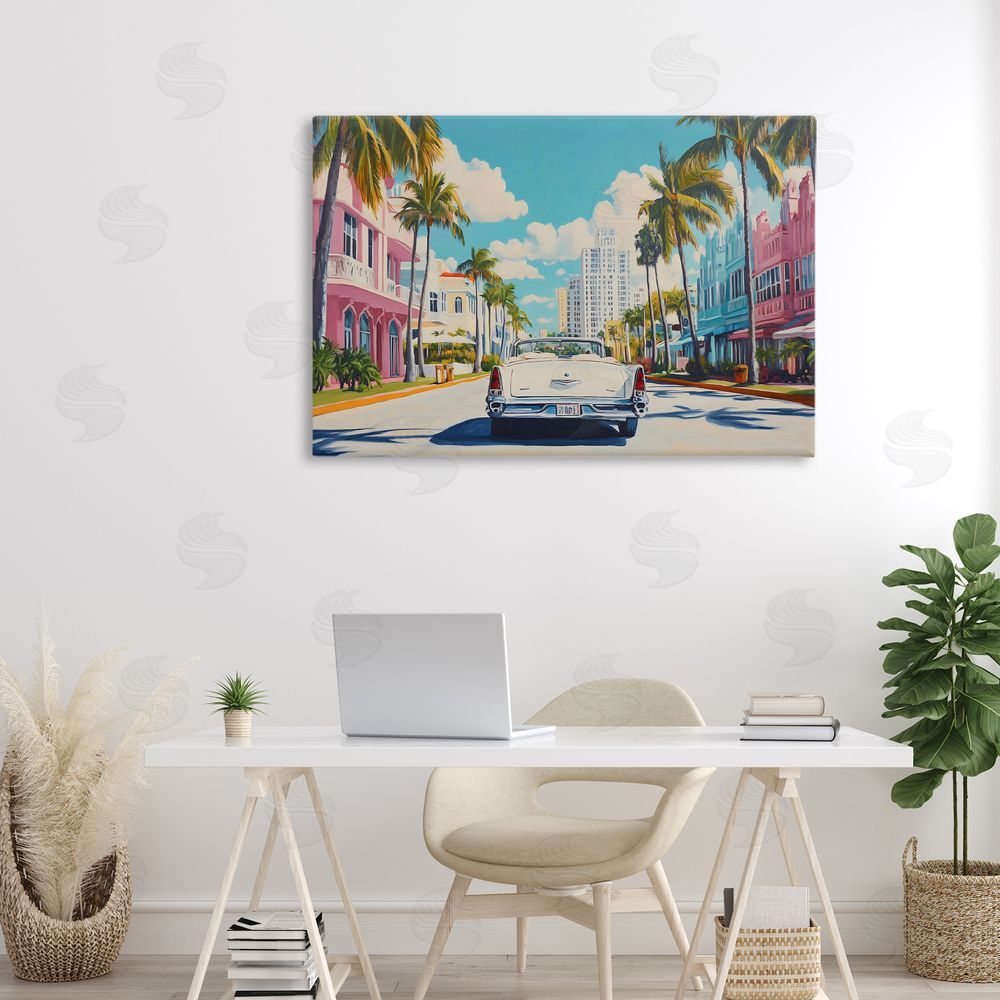 Franklyn Gregory Classic Car in Tropical Town Canvas Art on Wall