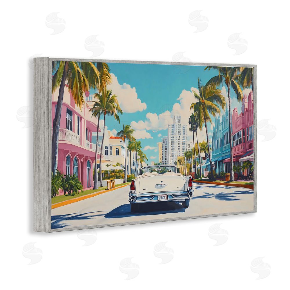 Franklyn Gregory Classic Car in Tropical Town Gray Framed Giclee Wall Art Print