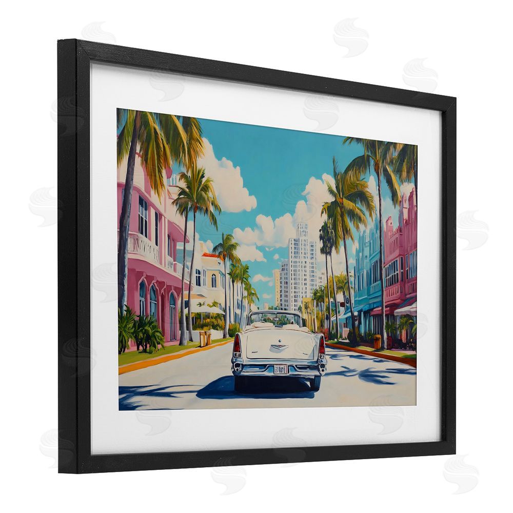 Franklyn Gregory Classic Car in Tropical Town Black Framed Print Under Glass with White Mat Wall Art