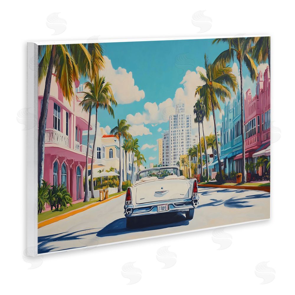 Franklyn Gregory Classic Car in Tropical Town Wall Plaque Art Print
