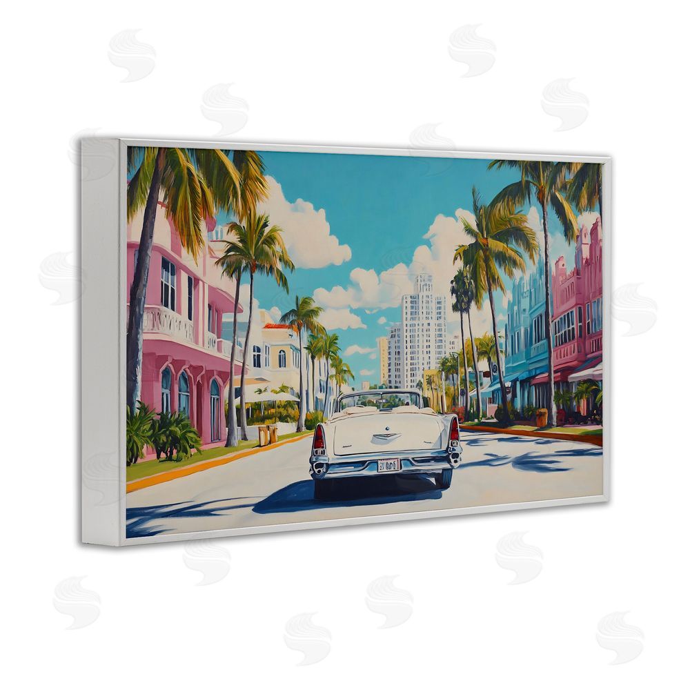 Franklyn Gregory Classic Car in Tropical Town White Framed Giclee Wall Art Print