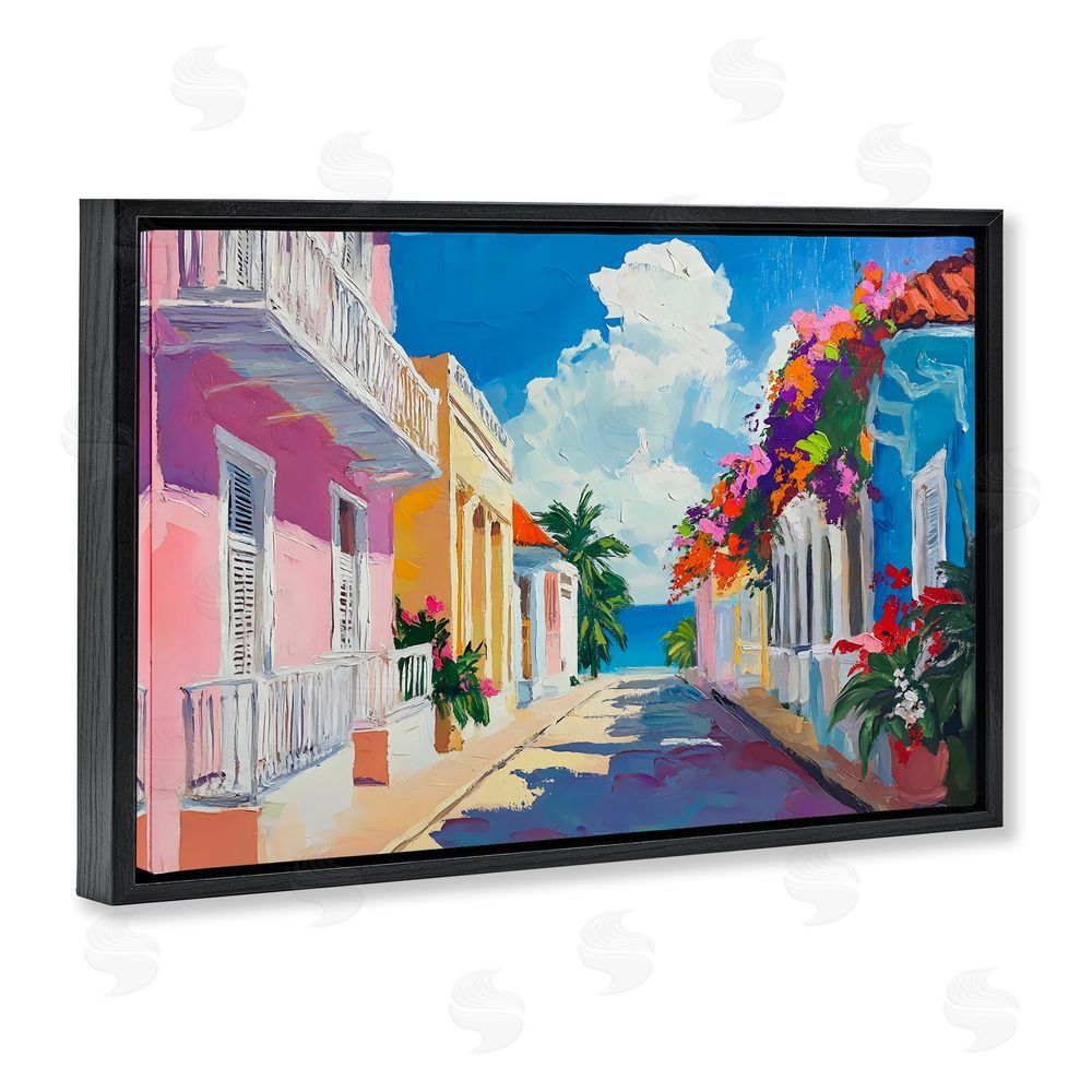 Franklyn Gregory Coastal Colors Town Architecture Black Floating Frame Canvas Wall Art Print