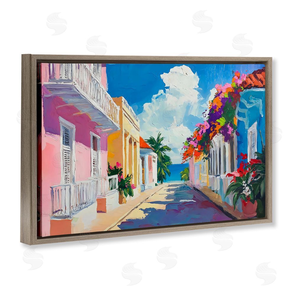 Franklyn Gregory Coastal Colors Town Architecture Brown Floating Frame Canvas Wall Art Print