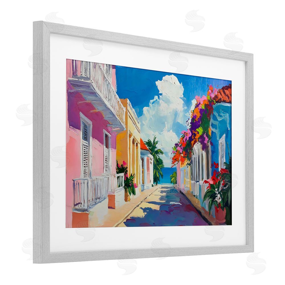 Franklyn Gregory Coastal Colors Town Architecture Gray Framed Print Under Glass with White Mat Wall Art