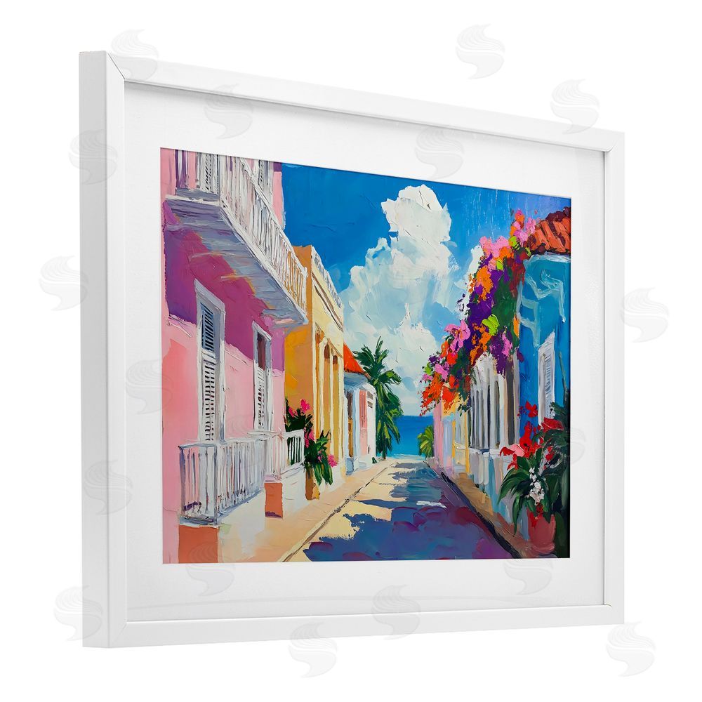 Franklyn Gregory Coastal Colors Town Architecture White Framed Print Under Glass with Mat Wall Art