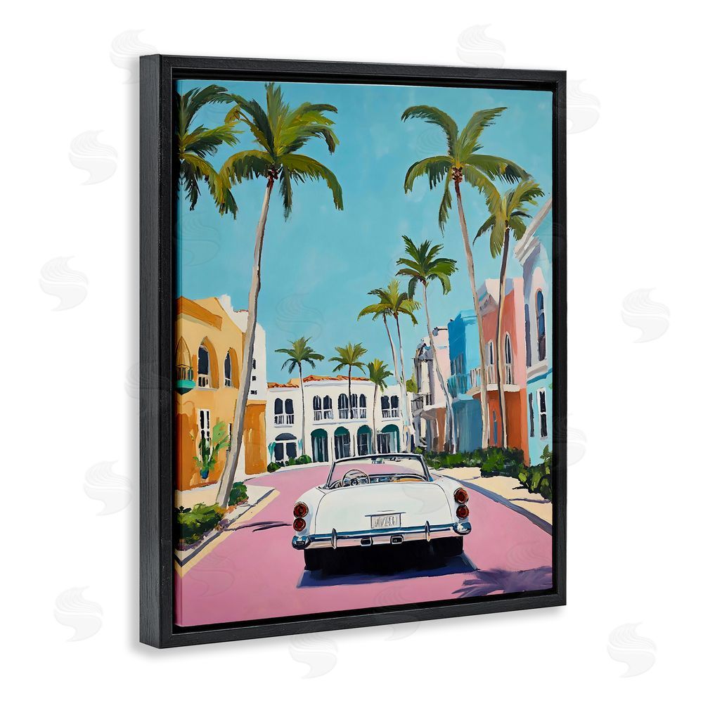 Franklyn Gregory Tropical Coasting Classic Car Black Floating Frame Canvas Wall Art Print