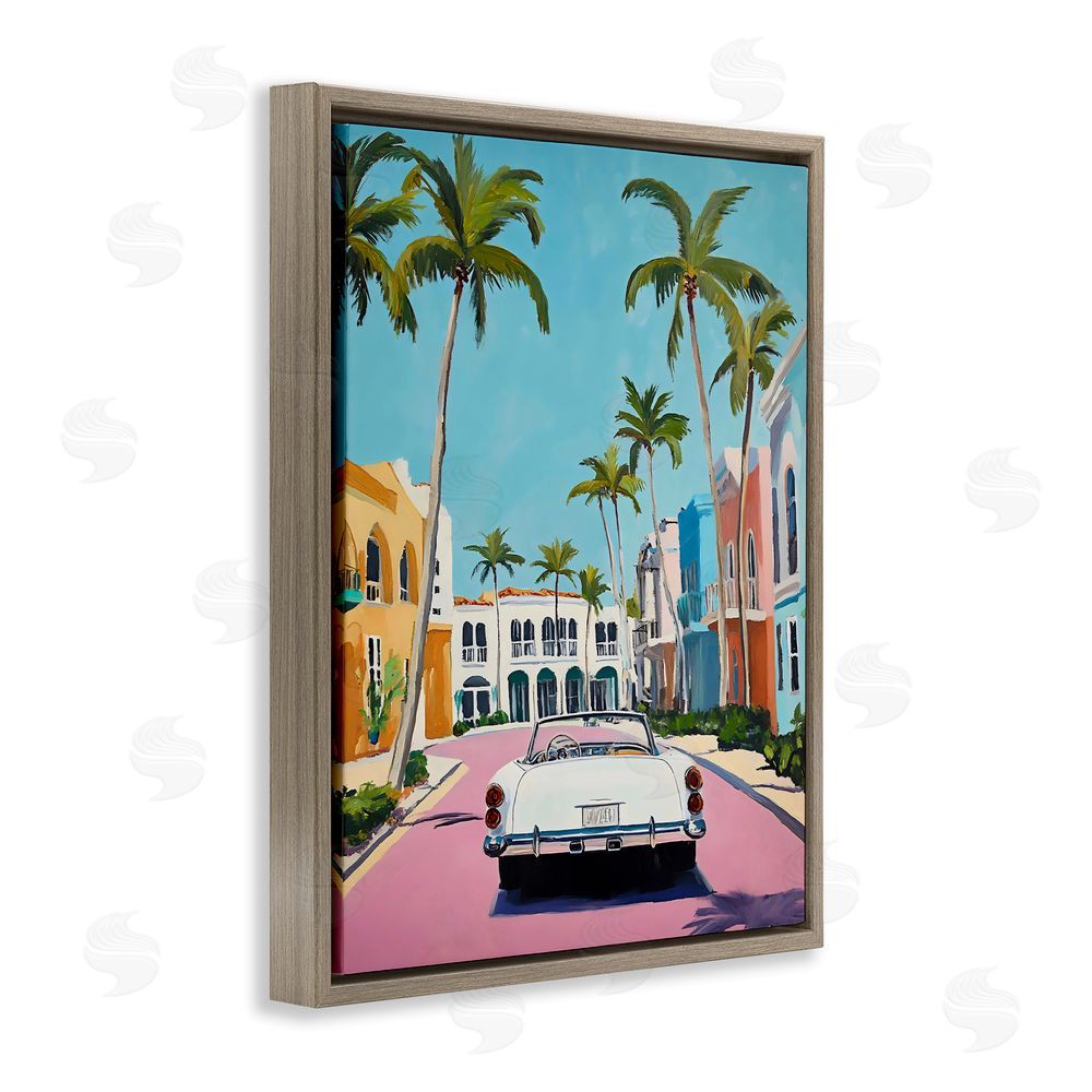 Franklyn Gregory Tropical Coasting Classic Car Brown Floating Frame Canvas Wall Art Print