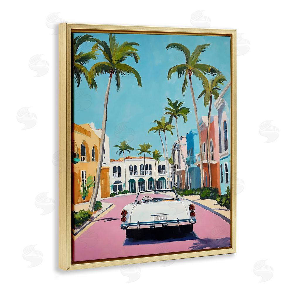 Franklyn Gregory Tropical Coasting Classic Car Gold Floating Frame Canvas Wall Art Print