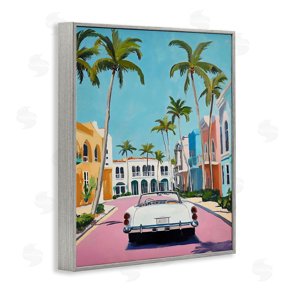 Franklyn Gregory Tropical Coasting Classic Car Gray Framed Giclee Wall Art Print