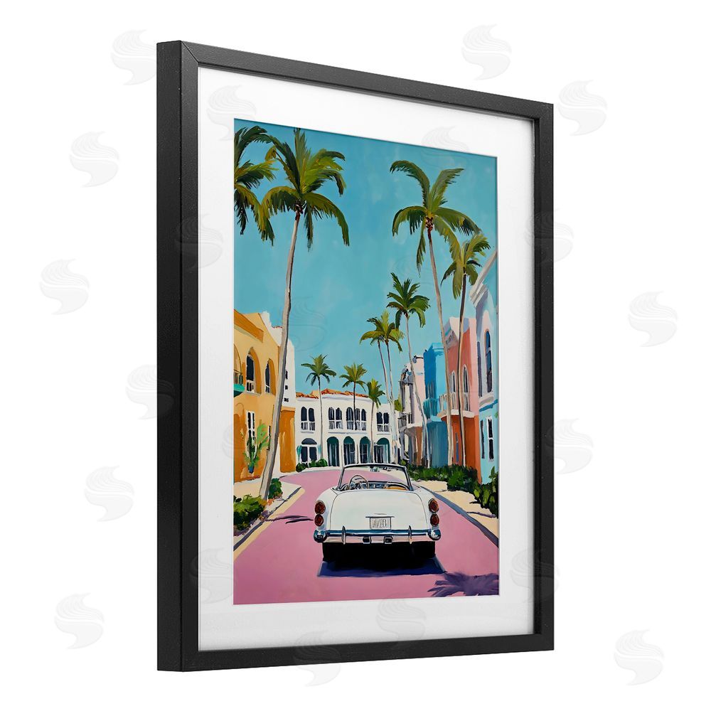 Franklyn Gregory Tropical Coasting Classic Car Black Framed Print Under Glass with White Mat Wall Art
