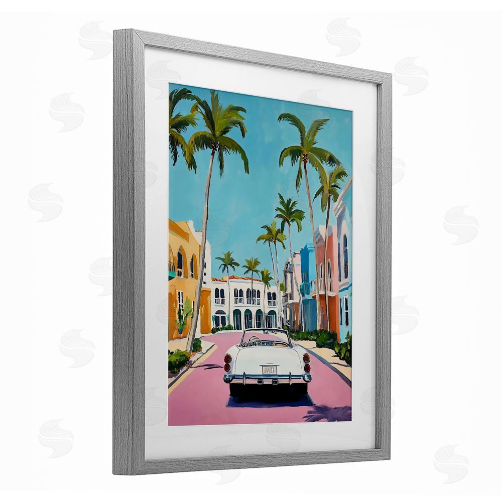 Franklyn Gregory Tropical Coasting Classic Car Gray Framed Print Under Glass with White Mat Wall Art