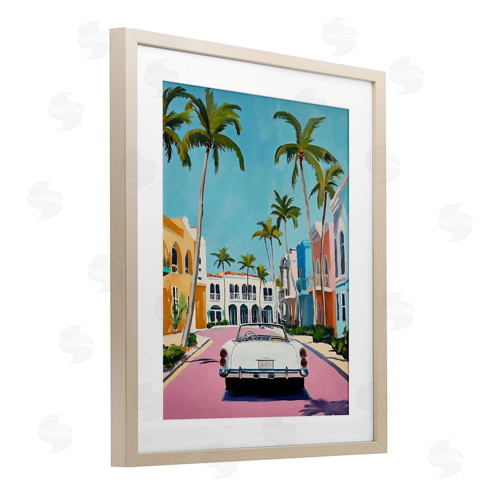 Franklyn Gregory Tropical Coasting Classic Car Birch Framed Print Under Glass with White Mat Wall Art