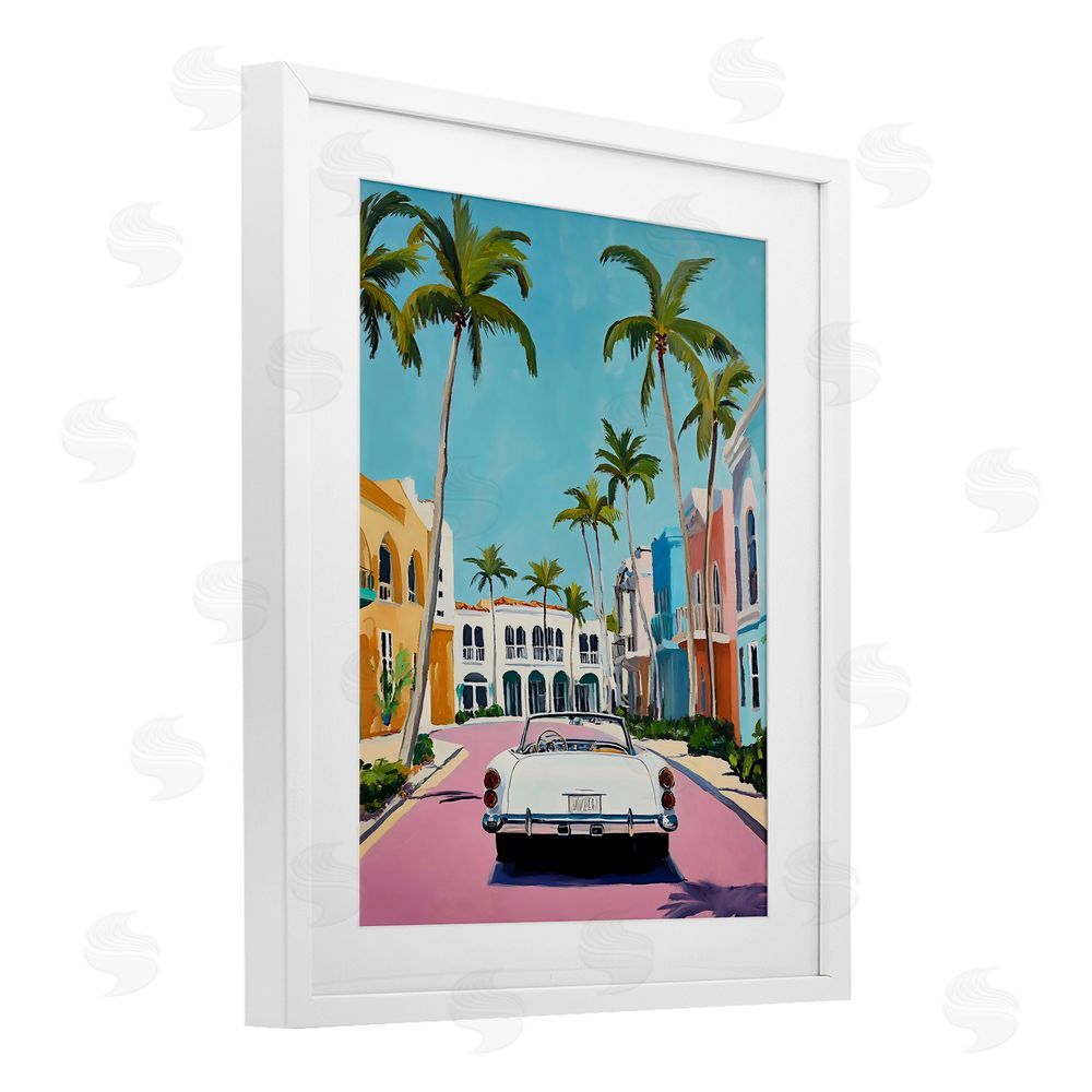 Franklyn Gregory Tropical Coasting Classic Car White Framed Print Under Glass with Mat Wall Art
