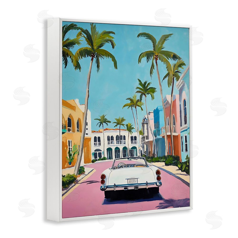 Franklyn Gregory Tropical Coasting Classic Car White Framed Giclee Wall Art Print