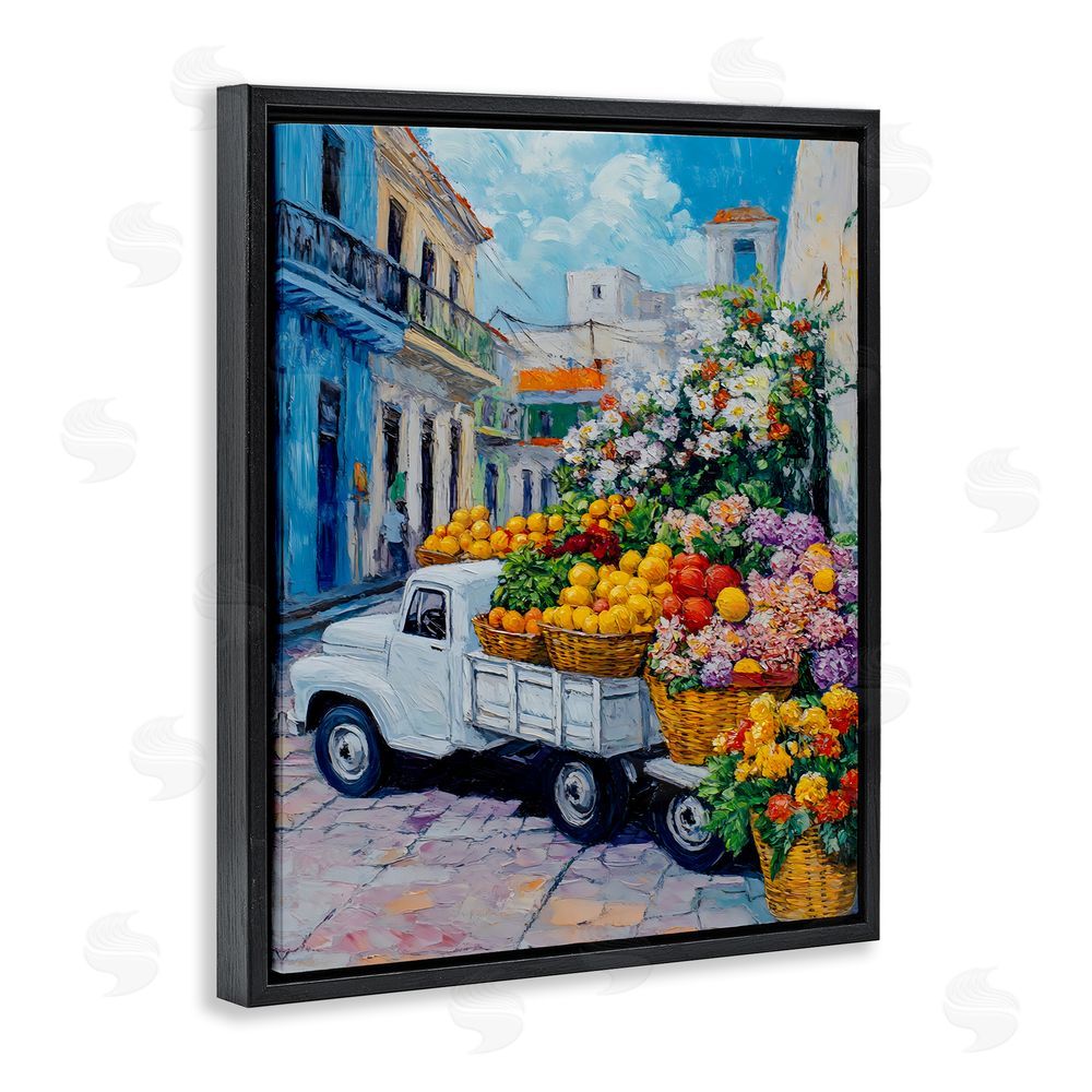 Franklyn Gregory Fresh Flowers and Fruit Village Black Floating Frame Canvas Wall Art Print