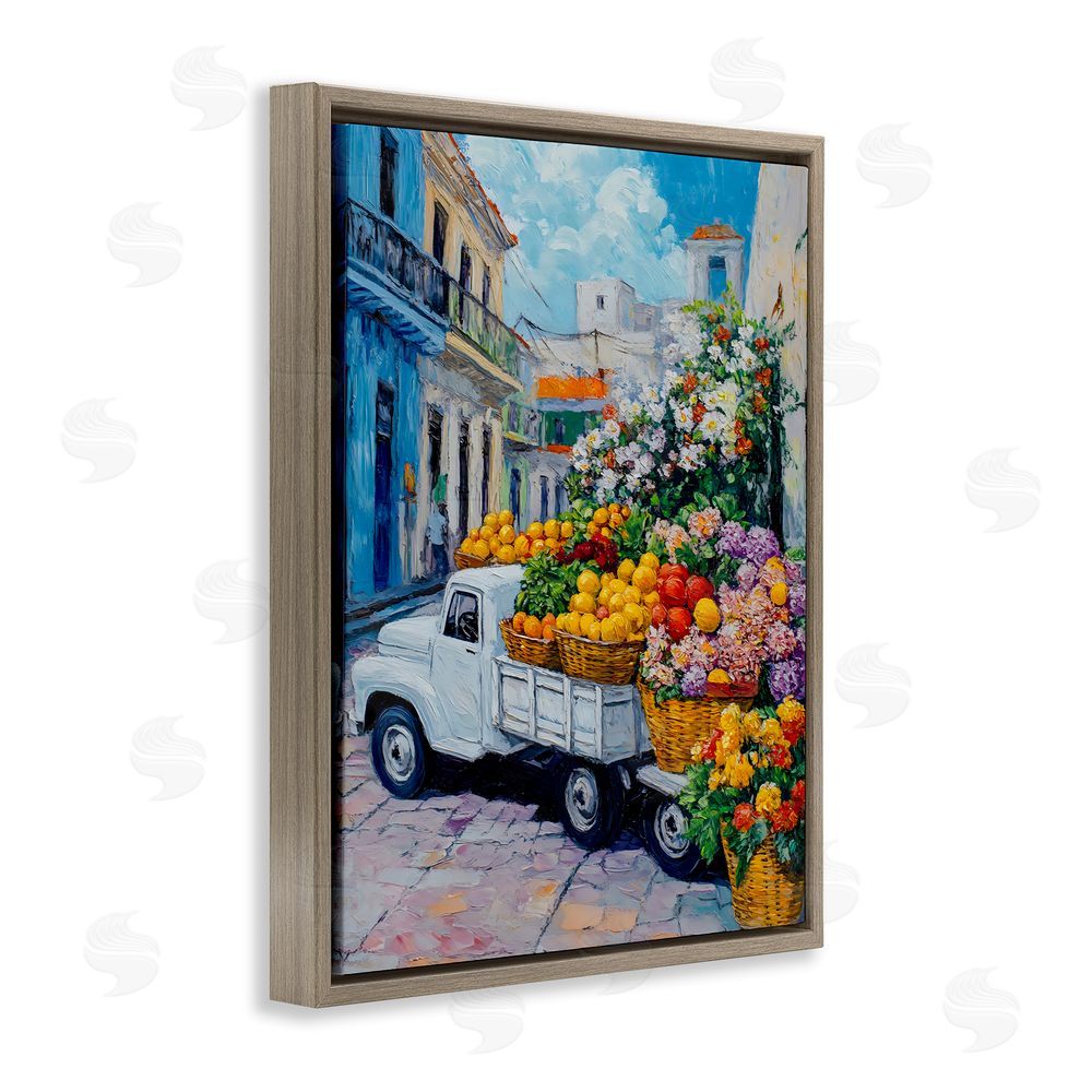 Franklyn Gregory Fresh Flowers and Fruit Village Brown Floating Frame Canvas Wall Art Print