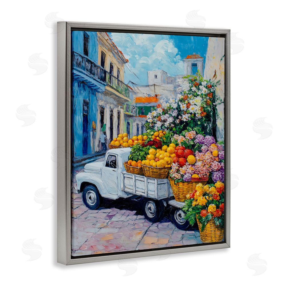 Franklyn Gregory Fresh Flowers and Fruit Village Gray Floating Frame Canvas Wall Art Print