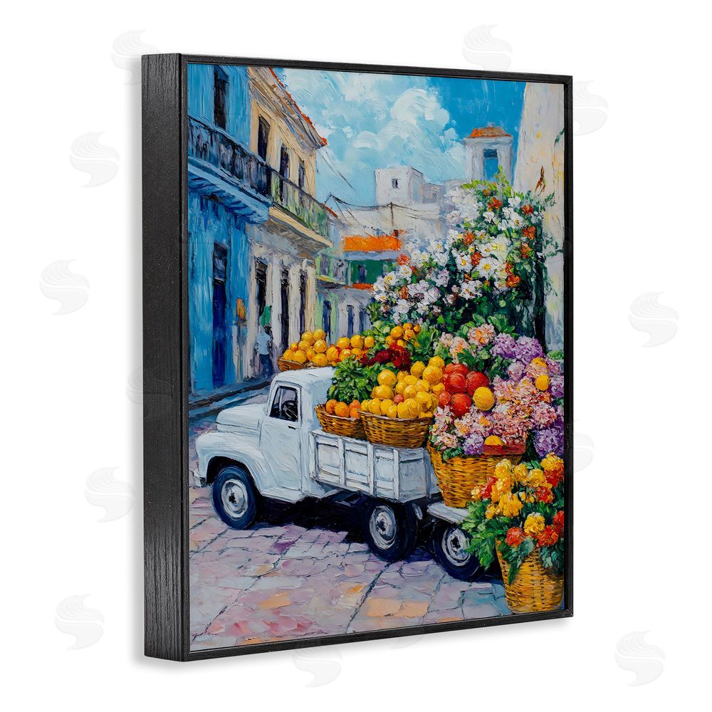 Franklyn Gregory Fresh Flowers and Fruit Village Black Framed Giclee Wall Art Print