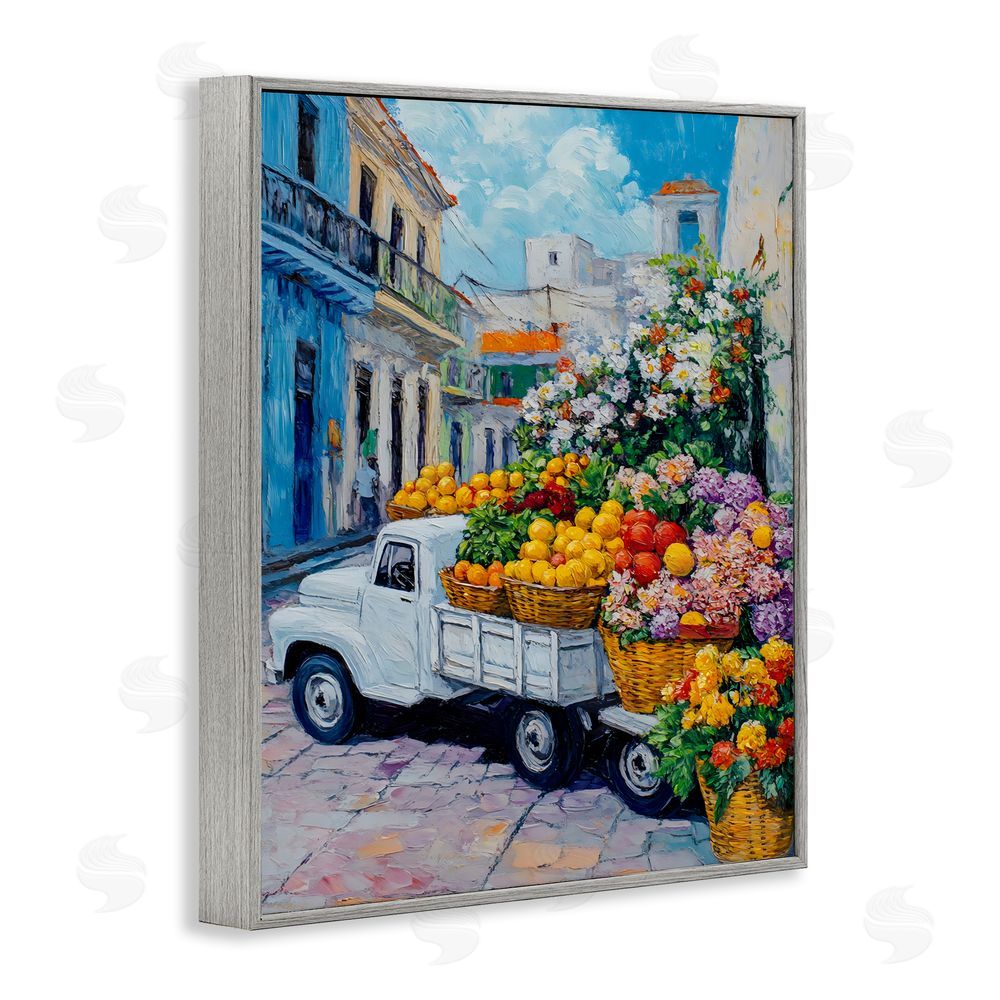 Franklyn Gregory Fresh Flowers and Fruit Village Gray Framed Giclee Wall Art Print
