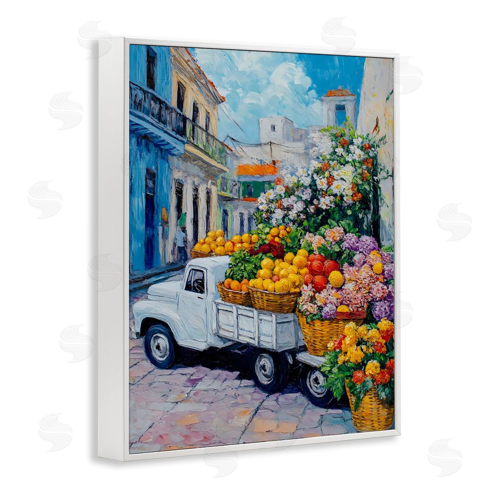 Franklyn Gregory Fresh Flowers and Fruit Village White Framed Giclee Wall Art Print