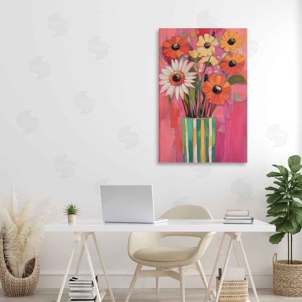 Gina Kelly Mixed Flowers Green Striped Vase Canvas Art on Wall