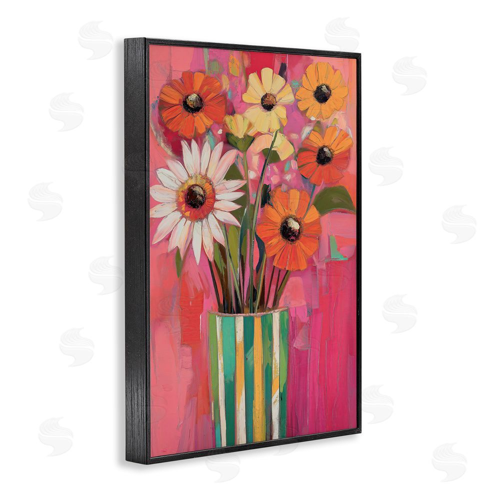 Gina Kelly Mixed Flowers Green Striped Vase Black Framed Giclee Wall Art Print