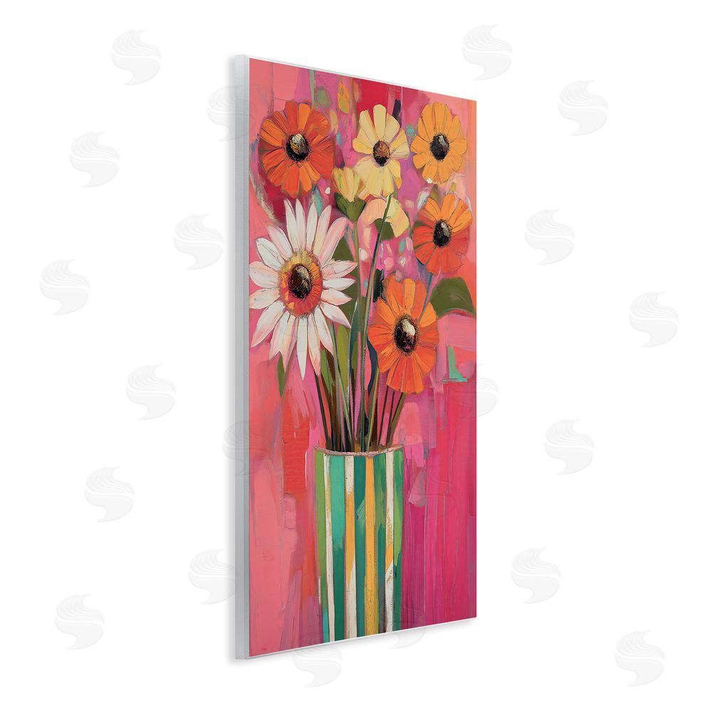 Gina Kelly Mixed Flowers Green Striped Vase Wall Plaque Art Print