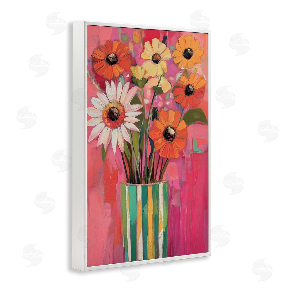 Gina Kelly Mixed Flowers Green Striped Vase White Framed Giclee Wall Art Print