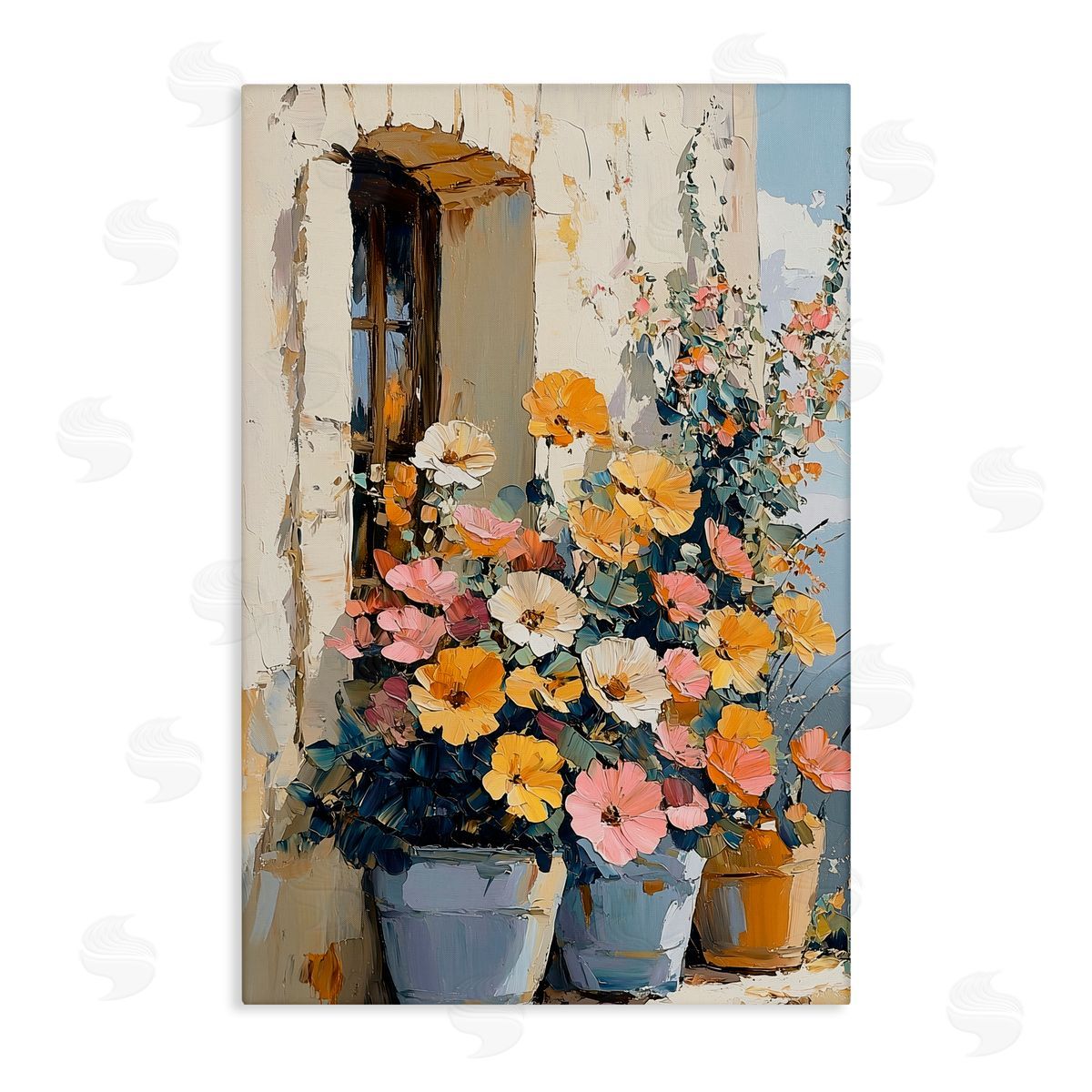 Gina Kelly Colorful Flowers on Stone Ledge Canvas Wall Art Print