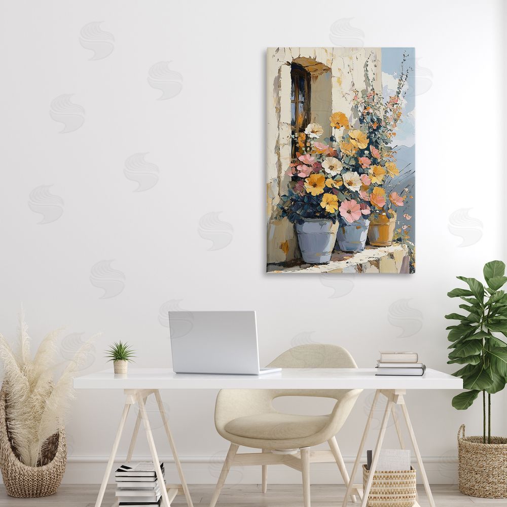 Gina Kelly Colorful Flowers on Stone Ledge Canvas Art on Wall