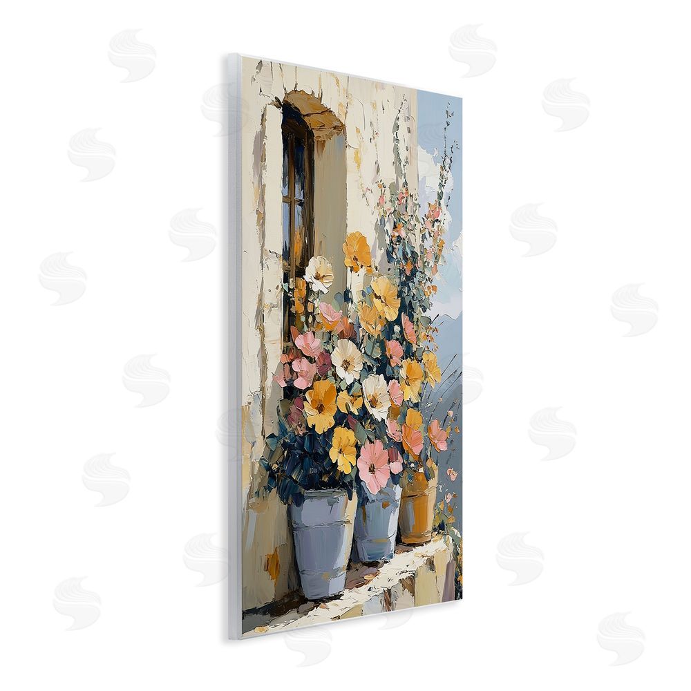 Gina Kelly Colorful Flowers on Stone Ledge Wall Plaque Art Print